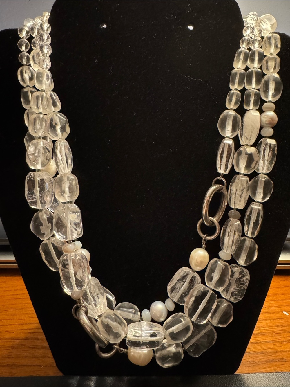 Silpada Multi Strand Crystal Pearl Sterling Silver Statement Necklace - 19”